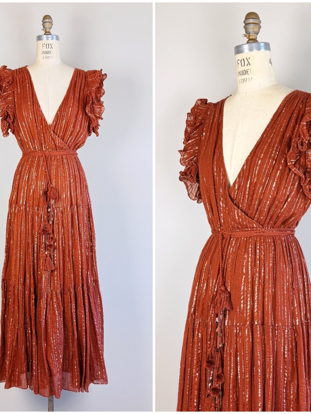 Ulla Johnson Lilliana Ruffle Metallic Gold Dress Size 2